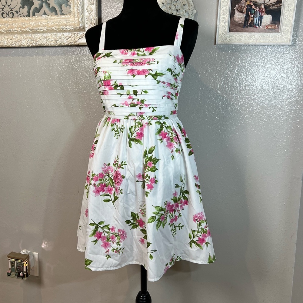Altar'd State White Dress with Pink & Green Floral Accents